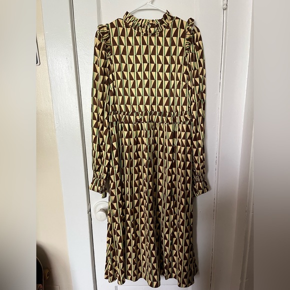 SOLD MRC NWT Kitri Savannah Chocolate Tile Print Viscose Midi Dress sz 6 (UK 10) - Picture 3 of 11